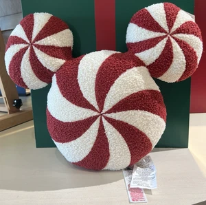 Disney Parks 2025 Christmas Peppermint Mcikey Mouse Plush Large Throw Pillow NEW - Picture 1 of 2