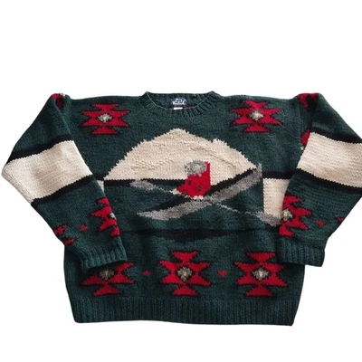 Vintage Woolrich 100% Wool Green Red White Southwestern Christmas Sweater XL - Image 1 of 4