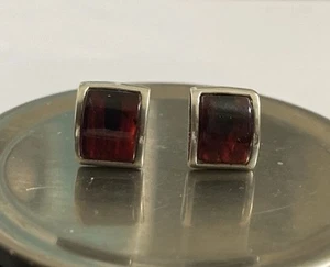 Sterling Silver & Cognac Amber, Stud Earrings - Picture 1 of 18
