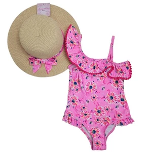 Tommy Bahama Pink Floral One-Piece Swimsuit and Matching Hat | Kid's 5 - Picture 1 of 16