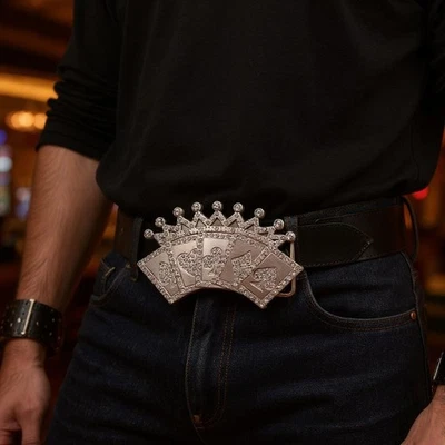 Men Women Silver Metal Belt Buckle Biker Las Vegas Fashion Card Game Bling Crown - Image 1 of 4