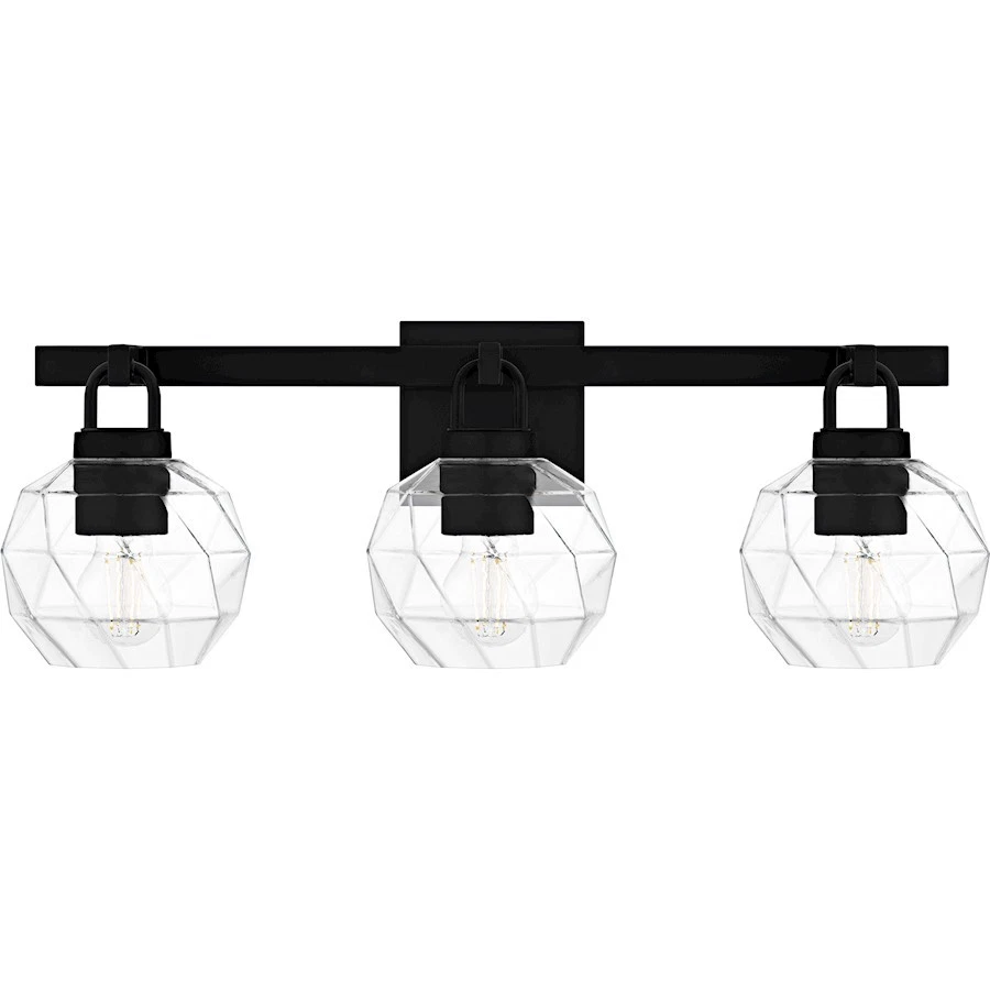 Luz de baño Quoizel Celina 3 luces, negro mate/vidrio facetado transparente - CIA8624MBK Foto 1 de 1