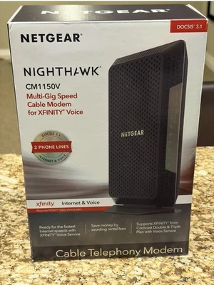 NETGEAR CM1150V Nighthawk Multi-Gig Speed Cable Modem With Voice - Image 1 of 4