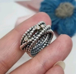 Genuine Pandora Silver & 14k Gold Kerry's Ring 0.03ct Diamond 925 ALE 💕Size 56 - Picture 1 of 12