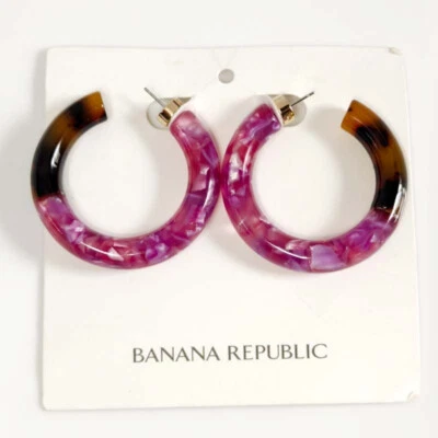 New 45mm Banana Republic Resin C Hoop Earrings Gift Fashion Women Party Jewelry - Image 1 of 3