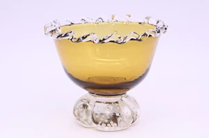 Amber Art Glass Ruffled Bowl Glass Pedestal Dish - Portugal - Picture 1 of 10