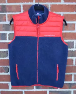 Vineyard Vines Sherpa Puffer Hybrid Vest Boys M(12-14) Deep Pile Red/Navy 301022 - Picture 1 of 3