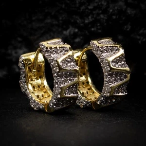 Pendientes de aro abragie de plata esterlina 925 helados de dos tonos de oro circular para hombre - Imagen 1 de 5