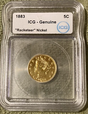 1883 Racketeer Nickel ICG Certified Genuine Liberty Head V No Cents Gold-Plated - Image 1 of 4
