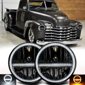 Pair 7" Round LED Headlights Fit For Chevy Truck 47-1957 C20/30 Pickup 61-1974 - Picture 1 of 10