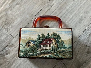 Vintage Tapestry Lucite Purse made in Hong Kong - Picture 1 of 5