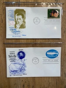Lot of 2 First Day Issue Envelopes / Stamps: George Gershwin & Herman Melville - Picture 1 of 2