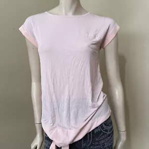 Women’s Pink Rayon Casual Summer Tie Stretch Pocket Buttons Size S Blouse Top - Picture 1 of 12