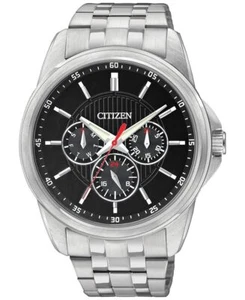 Citizen Mens Quartz Stainless Steel Black Dial Day Date 100M Watch AG8340-58E - Picture 1 of 1