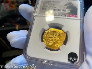 MEXICO 4 ESCUDOS "JEWELED CROSS! 1715 FLEET SHIPWRECK" NGC 63 PIRATE GOLD COINS - Picture 1 of 12