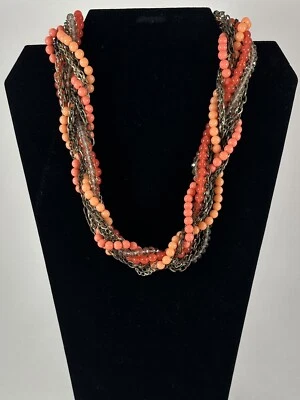 Ann Taylor LOFT Women's Orange Multi Strand Cluster Bead Necklace - Image 1 of 4