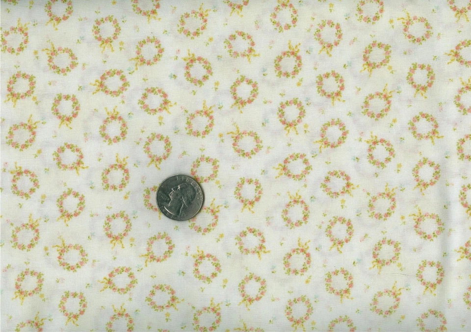 Michelle Blackhurst *Le PETITE JARDIN* Tiny PEACH Wreaths on Ivory Fabric - Image 1 of 1