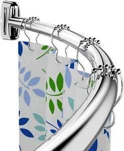3pcs Bathroom Adjustable Curved Shaped Shower Curtain Rod Chrome Stainless Steel - Picture 1 of 11