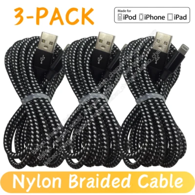 3Pack 6Ft Braided USB Charger Cable For Apple iPhone 14 13 12 11 X Charging Cord - Image 1 of 4