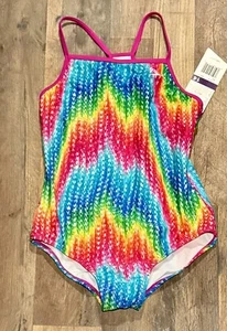 Speedo Youth Girl’s Sz 14 • One Piece Swimsuit • Rainbow • Razor Back • NWT! - Picture 1 of 4