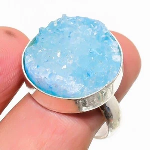 Natural Aquamarine Gemstone 925 Sterling Silver Ring Size 9.5 f762 - Picture 1 of 6