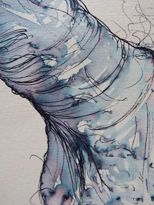 Original Fine Art Ink Hand Drawn Drawing of Male nude focus Art - Image 1 of 4