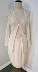 De Colección St John Noche Crema Santana Tejido Falda y Cárdigan Falda Lentejuelas 8/10 - Imagen 1 de 15