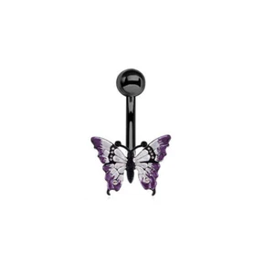 14 GA 3/8" Black IP Barbell Purple Butterfly Belly Button Navel Ring Dangle B628 - Picture 1 of 4