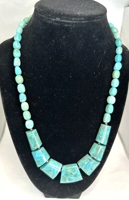 Exquisite & Exotic Turquoise Necklace Graduated Bib  17” Sterling Silver Chain - Image 1 of 4