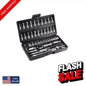 46-Piece Metric Socket Set with Ratchet Wrench - Professional Auto Repair Tools - Picture 1 of 11