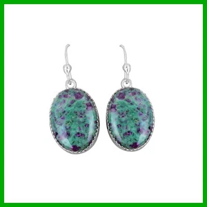 Sterling Silver Ruby Fuchsite Stone Drop Wife Gift Bezel Hook Earrings Jewelry - Picture 1 of 7