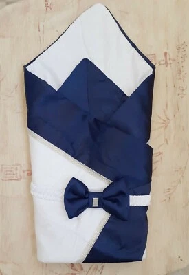 Manta Bebé, Manta Llegada a Casa con Estrás, Blanco Azul Marino Recién Nacido Niño Envoltura Foto 1 de 4