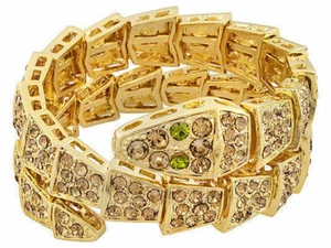 Pulsera envolvente de diseño animal serpiente en tono dorado verde y champán de 7 pulgadas - Imagen 1 de 1