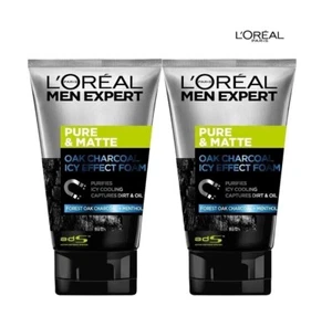 L'OREAL Men Expert Pure & Matte Charcoal Black Icy Effect Foam Cleanser x 2 - Picture 1 of 2