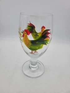 Hand Painted Footed ROOSTER Wine/Water Goblets - 16 Oz.  CUP GLASS stemmed - Picture 1 of 5