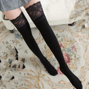 Women Sexy Lace Knitted Thigh High Stockings Cotton Over Knee Warm Long Socks - Picture 1 of 20