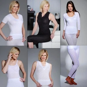 Ladies Thermal Underwear-Vest, Short /Long Sleeved, Long John- White & Black New - Picture 1 of 15