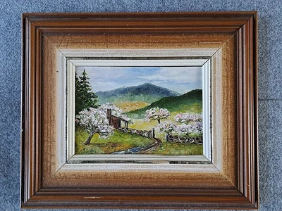 Ölgemälde klein, Landschaftsbild, Mandelblüte, Margit Sieloff, sign. mit Rahmen. - Bild 1 von 3