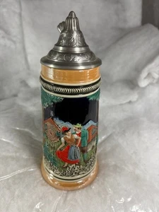 Piedra de cerveza alemana vintage original hecha en Alemania con tapa de peltre - Imagen 1 de 10