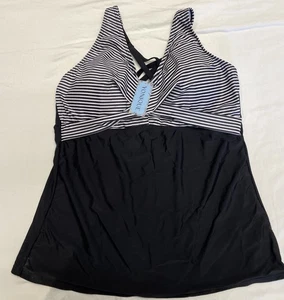 Yonique Damen Gr. 20 Tankini Oberteil nur schwarz-weiß integrierter BH, neu mit Etikett - Bild 1 von 4
