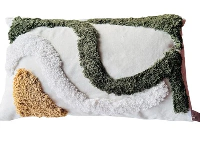 Jill Zarin Home Green White Abstract Shag Decorative Accent Pillow 20" x 12" - Image 1 of 4