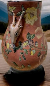 Jarrón vintage chinoiserie pintado a mano jengibre tarro urna gacela asas floral malva - Imagen 1 de 15