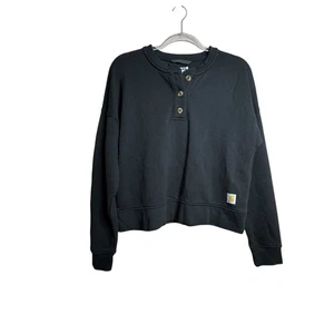 Carhartt BLACK LOOSE FIT FRENCH TERRY HENLEY SWEATSHIRT Women’s S - Picture 1 of 7
