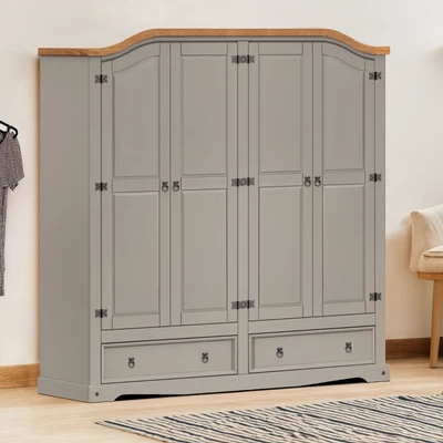 Corona Wardrobe 4 Door 2 Drawer Grey Wax Mexican Solid Pine by Mercers Furniture - Image 1 of 4