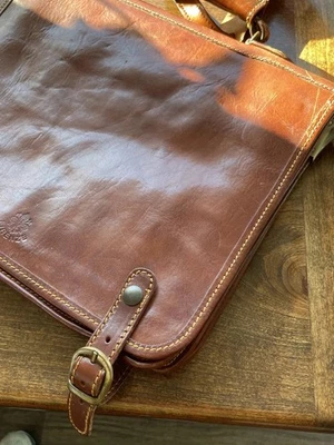 Firenze Bag Flap Messenger Laptop Briefcase Saddle Leather Brown Large Italy - Image 1 of 4