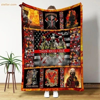 Firefighter Thin Red Line Fleece Blanket, Personalized Blanket Gift for Family - Image 1 of 4