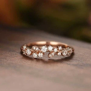 0.50Ct Round White Simulated Diamond Wedding Band Ring in 14K Rose Gold Plated - Picture 1 of 7