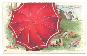 Postal de la década de 1890 ~ Tema arriesgado implícito bajo paraguas ~ Solo una fiesta para beber - Imagen 1 de 2