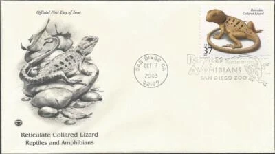 Scott 3816 FDC - 37 cent stamps - 2003 - Reticulate Collard Lizard - FDOI - Image 1 of 2