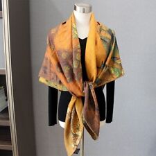 70% Cashmere & 30% Silk Wrap Scarf Peacock Print Double Face Square Shawl 53"
